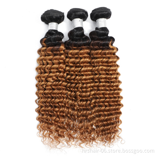 1B 27 Deep Wave Ombre Human Hair Bundles With Lace Closure 2 Tone Colored Blonde Brazilian Virgin Curly Ombre hair bundle